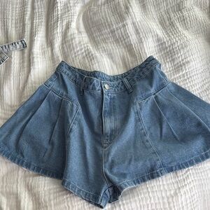 Blue Jean Shorts with Distressed Style and Frayed Hem